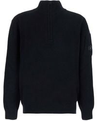 C.P. Company - Fleece Knit Half Zip Sweater - Lyst