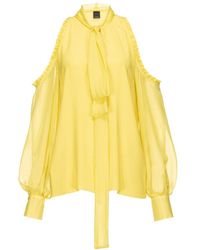 Pinko - Cold-Shoulder Tied-Neck Ruffled Blouse - Lyst