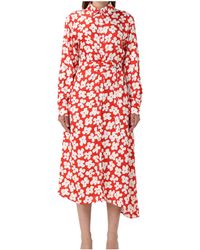 MSGM - Floral-Printed Dart Detailed Midi Dress - Lyst