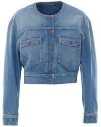 Chloé - Chloé Collarless Cropped Denim Jacket - Lyst