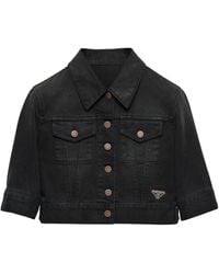 Prada - Cropped Denim Jacket - Lyst