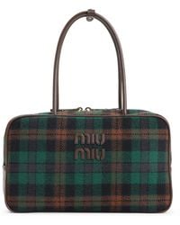 Miu Miu - Beau Tartan Top-Handle Bag With Leather Details - Lyst