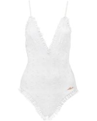Chloé - Chloé Ruffled V-Neck One-Piece Swimsuit - Lyst