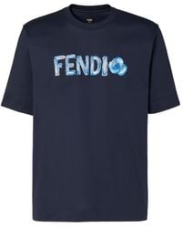 Fendi - Flowers Logo Embroidered Crewneck T-Shirt - Lyst