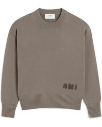 Ami Paris - Ami Logo Embroidered Crewneck Knitted Sweater - Lyst