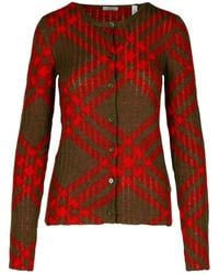 Burberry - Checked Crewneck Button-Up Cardigan - Lyst