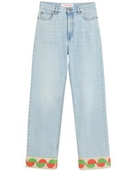 Valentino - Jacquard-Trim Straight Leg Jeans - Lyst