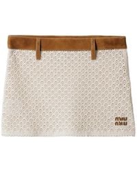 Miu Miu - Cotton And Suede Miniskirt - Lyst