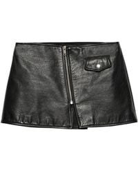 Prada - Zip-Up Leather Mini Skirt - Lyst