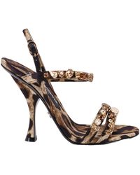 Dolce & Gabbana - Embellished Leopard Printed Sandals - Lyst
