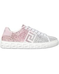 Versace - Greca Embellished Lace-Up Sneakers - Lyst