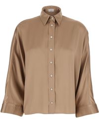 Brunello Cucinelli - Silk Blouse With Long Bell Sleeves And Classic Collar - Lyst