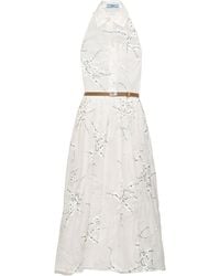 Prada - Floral-Embroidered Silk Midi Dress - Lyst