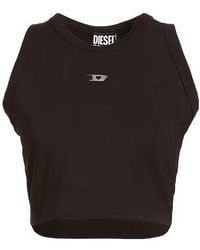 DIESEL - Solid Color Sleeveless Crop Top - Lyst
