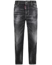 DSquared² - Crease-Effect Logo-Patch Cropped Jeans - Lyst