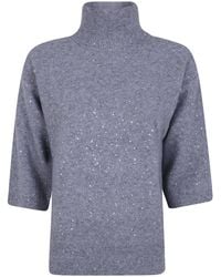 Seventy - Mock-Neck Embellished Knitted Sweater - Lyst