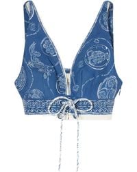 ALÉMAIS - Lucky Cropped Printed Linen Top - Lyst