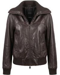 Pinko - Ribbed-Trim Zipped Leather Jacket - Lyst