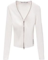 Alexander Wang - V-Neck Long Sleeve Pointelle Zip Cardigan - Lyst