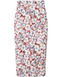 Posse - Emma Lace-Trimmed Floral-Print Linen Midi Skirt - Lyst