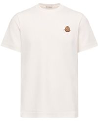 Moncler - Double Leather Logo Cotton T-Shirt - Lyst