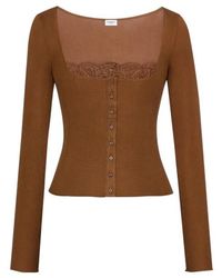 Saint Laurent - Ribbed Silk Plain Knit Lace Square Neck Top - Lyst