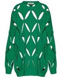 Valentino - Hollowed-Out Diamond Embroidered Knitted Pullover - Lyst