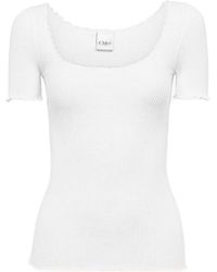Chloé - Fitted Cotton T-Shirt With Deep Neckline - Lyst