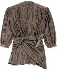 Balenciaga - V-Neck Draped Long-Sleeve Dress - Lyst
