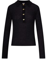 Ganni - Ribbed-Knit Polo Top - Lyst