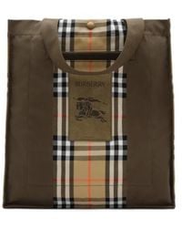 Burberry - Checked Logo Patch Tote Bag - Lyst