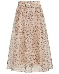 Brunello Cucinelli - Lynx-Print Silk Organza Pleated Skirt - Lyst