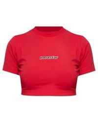 Vetements - Logo Embroidered Cropped T-Shirt - Lyst