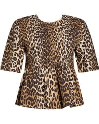 Ganni - Leopard Print Ruffled Short-Sleeve Top - Lyst