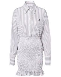 The Attico - Striped Ruched Cotton Shirt Dress - Lyst