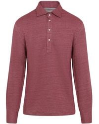Brunello Cucinelli - Linen And Cotton Mélange Jersey Long Sleeve Polo With Shirt-Style Collar - Lyst