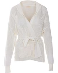 Twinset - Belted Embroidered Knit Cardigan - Lyst