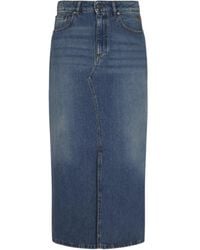 MSGM - Front Slit Denim Midi Skirt - Lyst