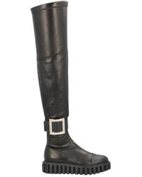 Roger Vivier - Viv' Go-Thick Metal Buckle Stretch Cuissard Boots - Lyst