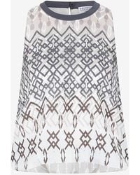 Brunello Cucinelli - Geometric-Print Silk Blouse - Lyst
