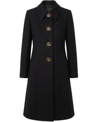 Gucci - Wool Natté Coat With Double G Button - Lyst