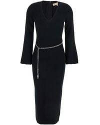 MICHAEL Michael Kors - V-Neck Belted Midi Dress - Lyst