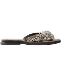 Dries Van Noten - Embellished Snake-Effect Leather Slides - Lyst