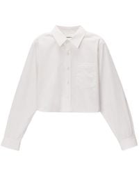 Alexander Wang - Logo Embroidered Button-Up Cropped Shirt - Lyst