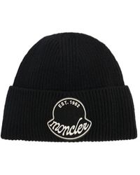 Moncler - Logo Patch Wool Beanie - Lyst