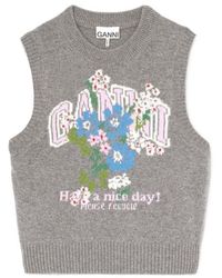 Ganni - Floral Jacquard Knitted Vest - Lyst