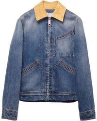 McQueen - Washed Ddenim Jacket With Suede Collar - Lyst