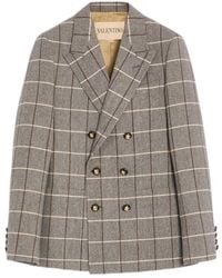 Valentino - Double-Breasted Wool Jacket With Check Pattern - Lyst