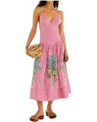 FARM Rio - Palm Tree-Embroidered Striped Midi Dress - Lyst