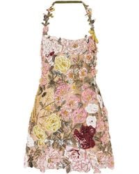Oscar de la Renta - Embellished Embroidered Tulle Mini Dress - Lyst